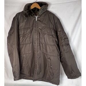 Vtg Sears Work Leisure Parka Jacket Adult Large Gray Sherpa Lined Coat 70s FLAWS